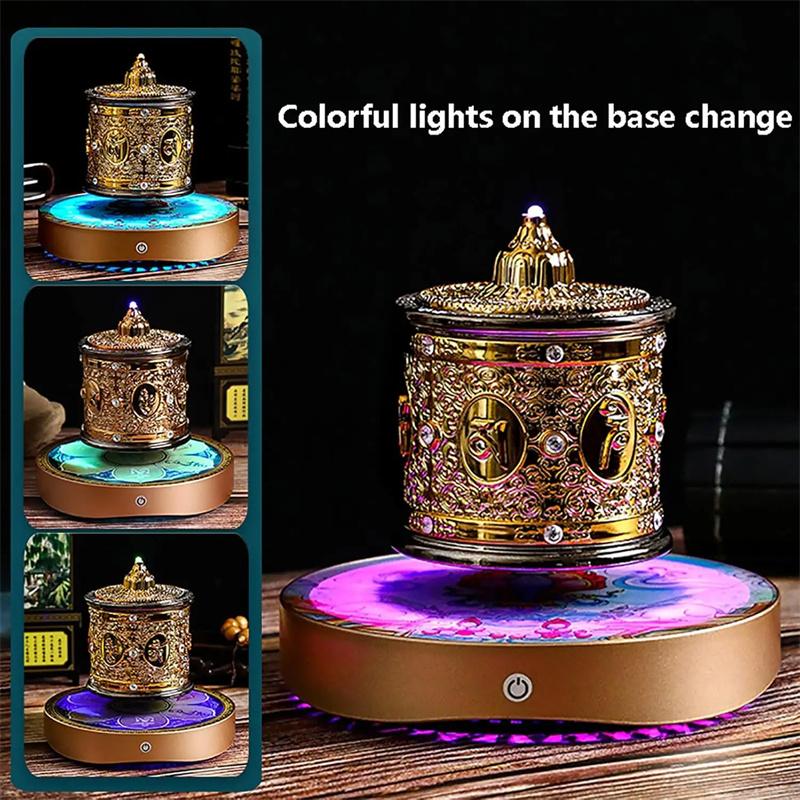 Tibetan Buddhist Turntable Magnetic Levitation Wheel Built-in Scriptures Gilded Surface Automatic Rotation Decorative Ornaments