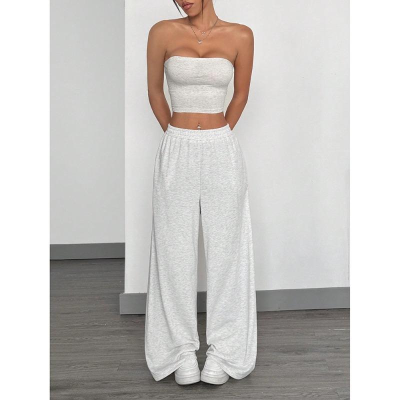 

European and American hip hop straight casual pants women s summer new loose solid color wide leg trend versatile trousers S