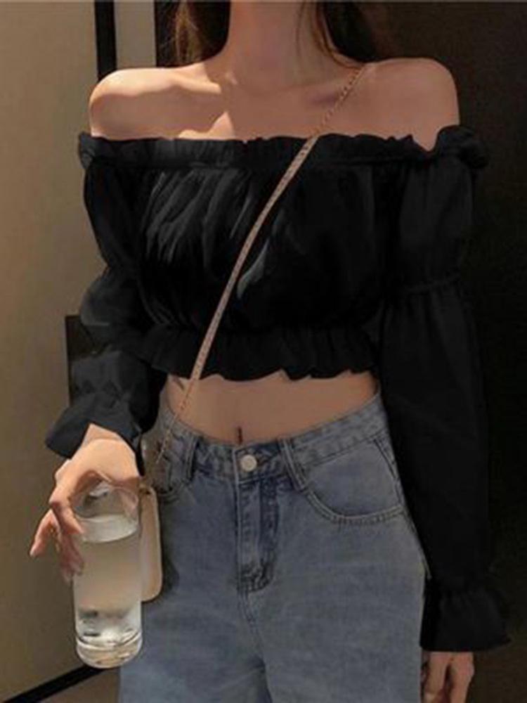 Spring/Summer 2024 Women's Puff Sleeve One-Shoulder Crop Top
