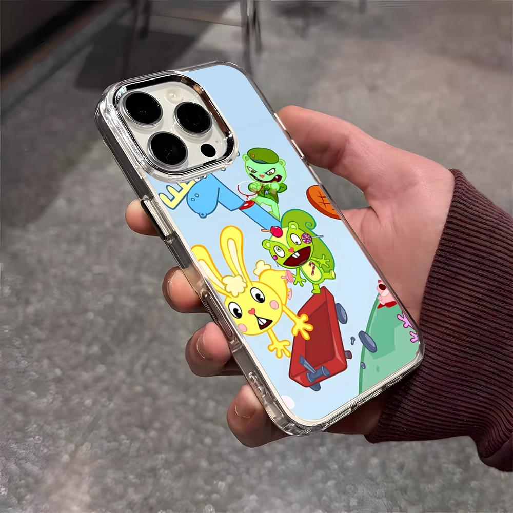 

H-Happy Tree F-Friends Phone Case For IPhone 17 Air 16 E 15 14 13 12 11 Plus Pro Max Electroplated Transparent Soft Shell iPhone 15 Pro Max