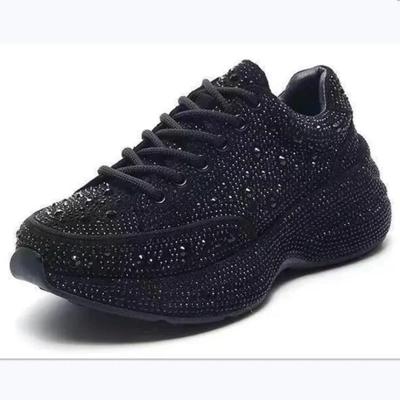 Mode Top Qualität Damen Walking Schuhe 2025 Neue Damen Freizeitschuhe Dicke Sohle Strass Atmungsaktiv Glänzend Daddy Schuhe Damen Sneaker