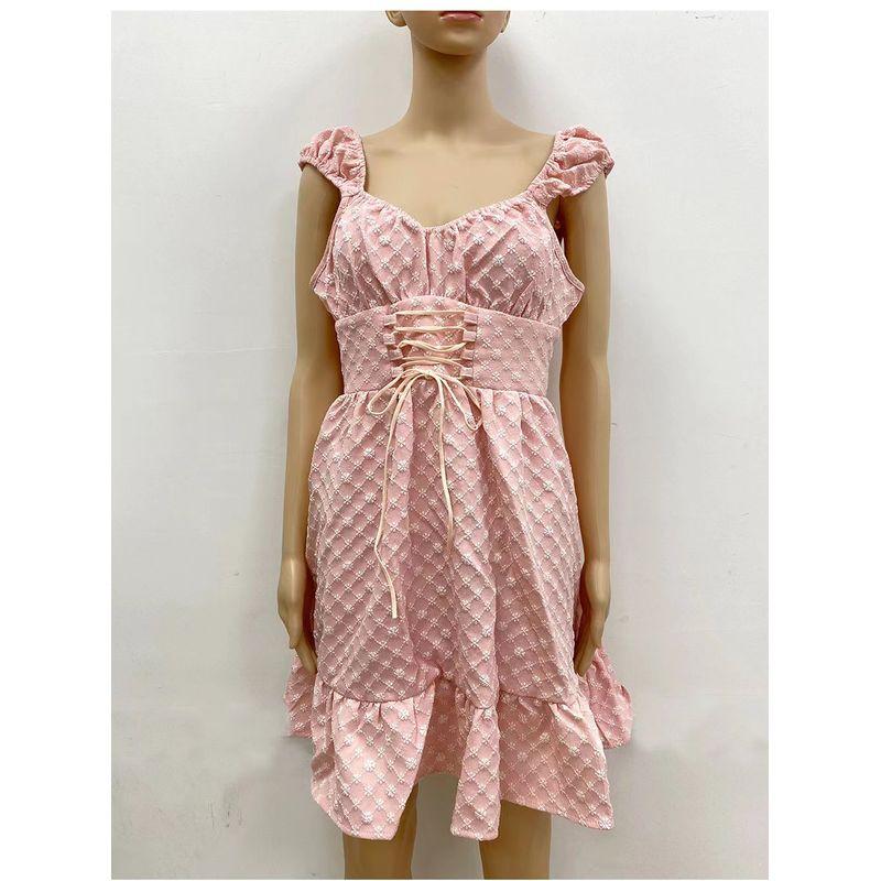 

Европейско-американский летний новый сарафан, сексуальная короткая юбка, сексуальное платье с утяжкой талии, V-образный вырез, платье с завышенной талией Pink M