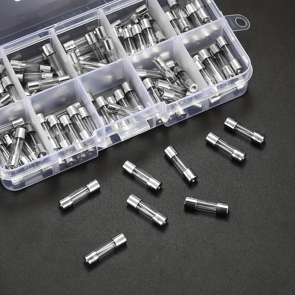 100 Pcs Glass Fuses Assortment Kit, 5x20mm Fast-Blow Glass Tube Fuses, 0.2A/0.5A/1A/2A/3A/4A/5A/6A/8A/15A