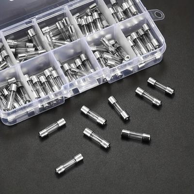 Kit assortimento fusibili in vetro da 100 pezzi, fusibili a tubo in vetro a rottura rapida da 5x20 mm, 0,2 A/0,5 A/1 A/2 A/3 A/4 A/5 A/6 A/8 A/15 A