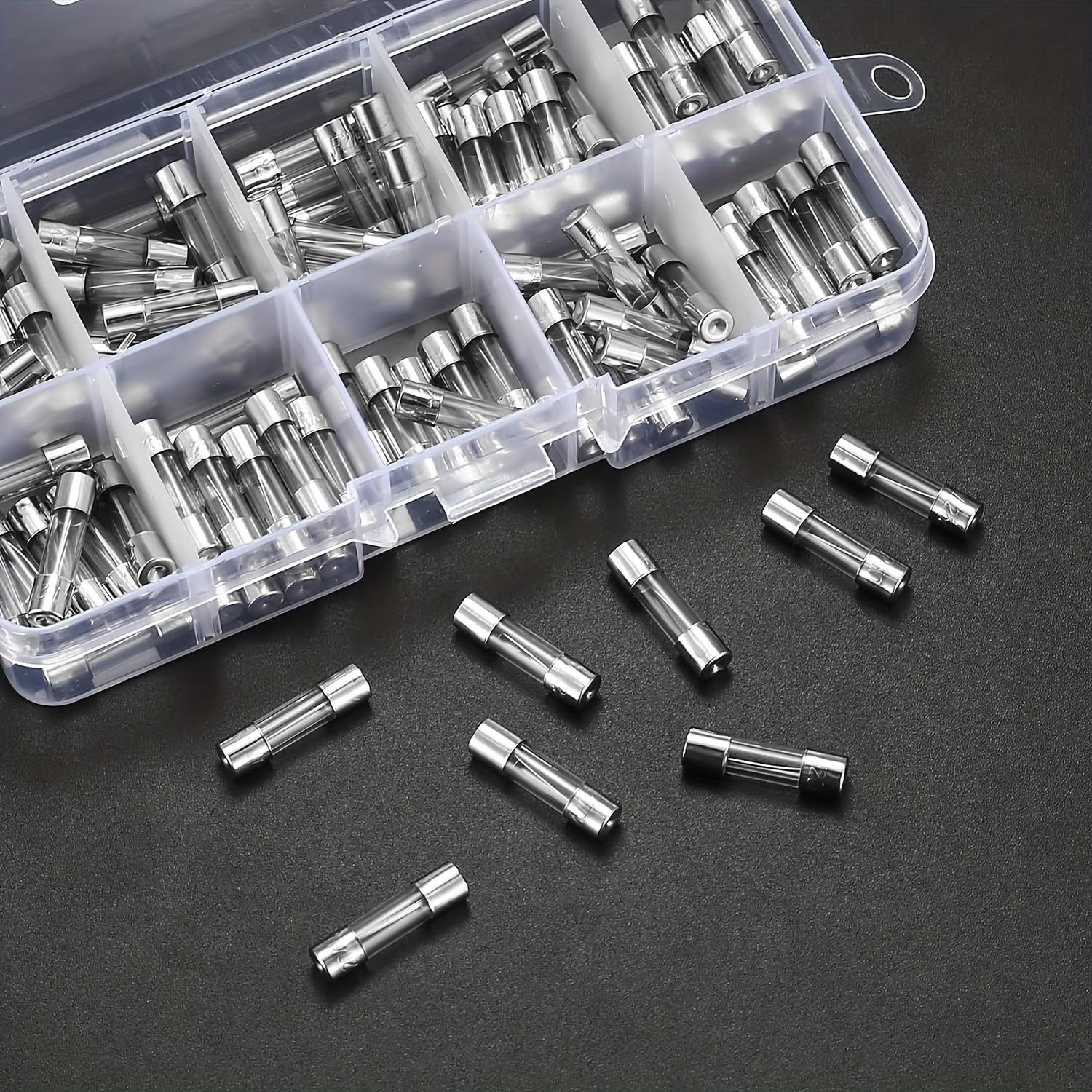 

Асортиментний набір скляних запобіжників 100 шт., запобіжники зі скляною трубкою швидкого перегорання 5x20 мм, 0,2A/0,5A/1A/2A/3A/4A/5A/6A/8A/15A 5*20mm（10*10）