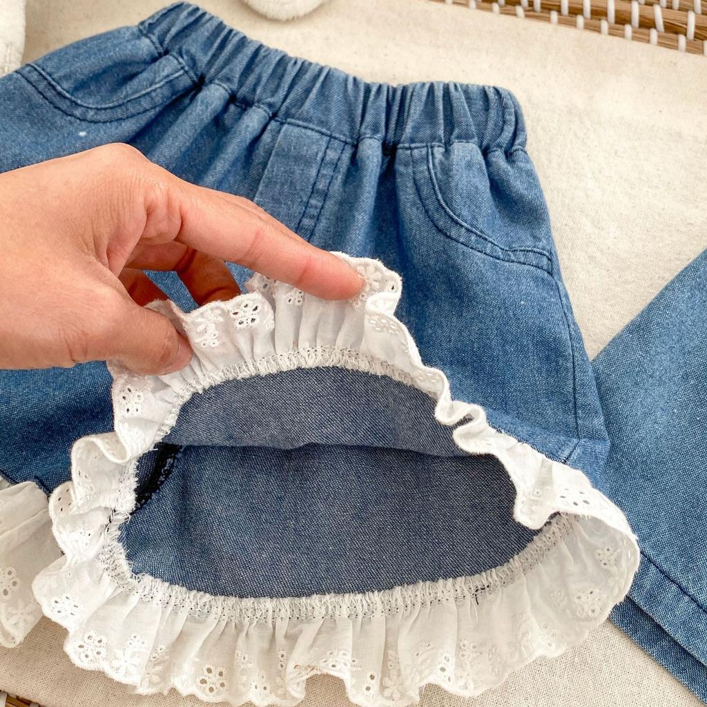 Korean Girls Solid Lace Trim Denim Shorts Baby Fashion Soft Jean Pants