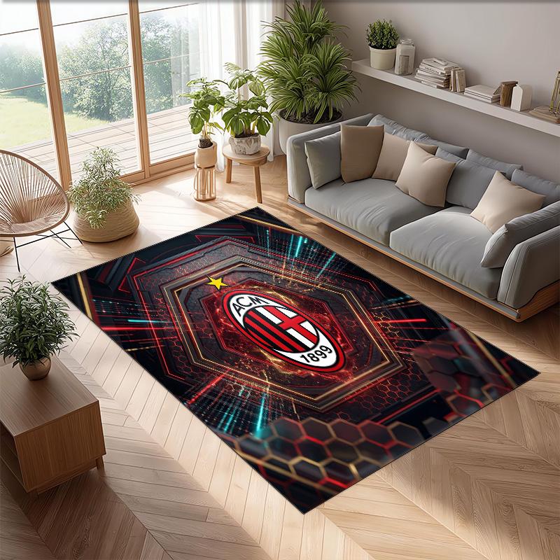 Tappeto in Flanella Stampato AC Milan Antiscivolo Morbido Poliestere Tappeto per Pavimento Tappetino Decorativo da Interno per Camera da Letto Soggiorno Divano Sala Giochi Decorazione Casa