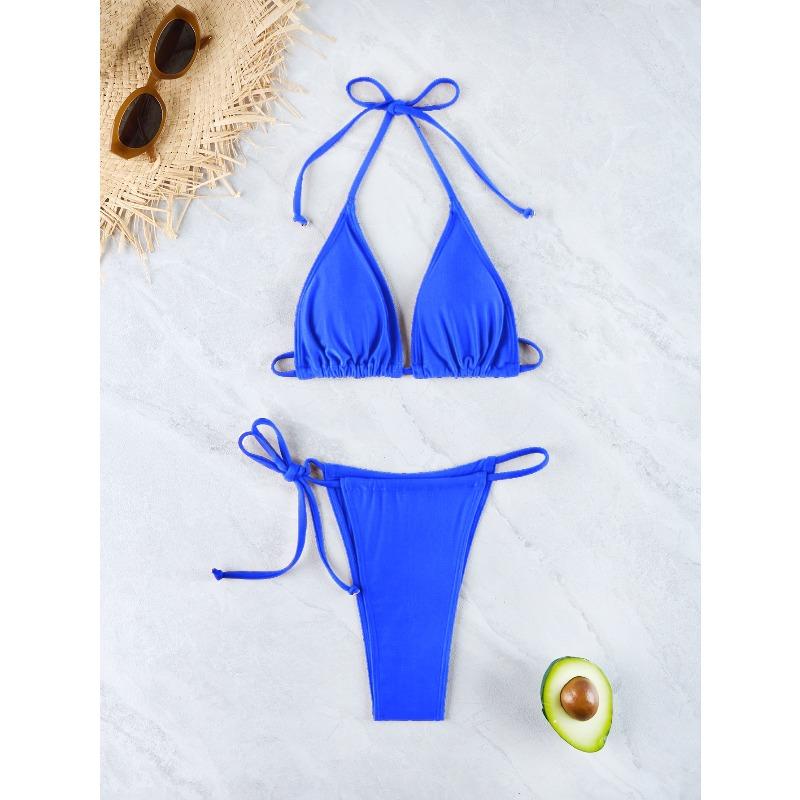 Bikini Triangolo Europeo e Americano con Laccetti al Collo e sulla Schiena Costume da Bagno Diviso Bikini da Spiaggia con Laccetti Laterali Divisi