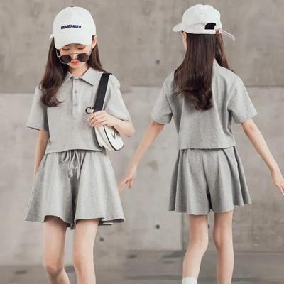 Summer Children Girl Clothes Set Kid Lapel Tshirts and Shorts 2 Pieces Suit Short Sleeve Letter Top Bottom Outfits Tracksuits