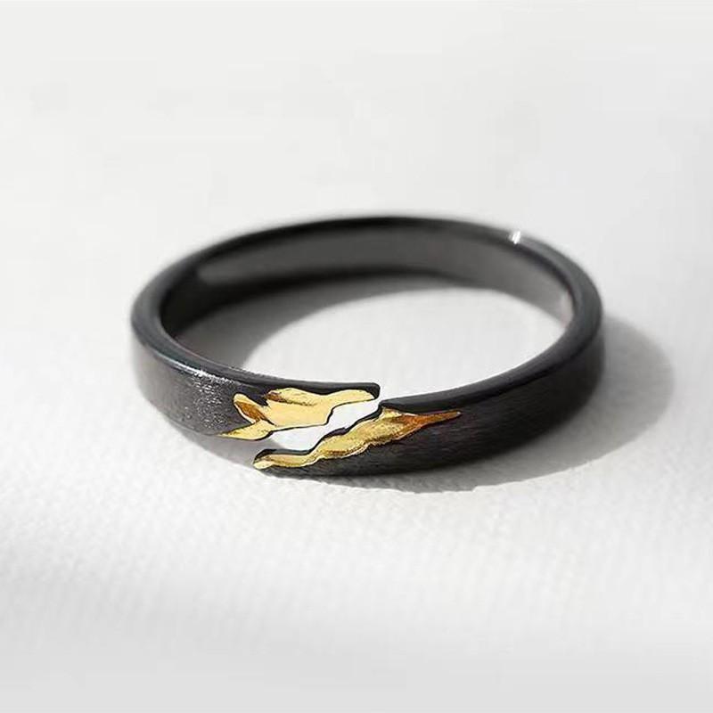 Adjustable Open Ring Set Couples Black Gold Minimalist Geometric Vintage Style Unisex Fashion Jewelry Adjustable Open Band