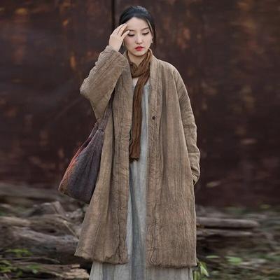 Parka chaude en coton pour femme, Style chinois, manches longues, Vintage, teinture par nouage, ample, longue, hiver