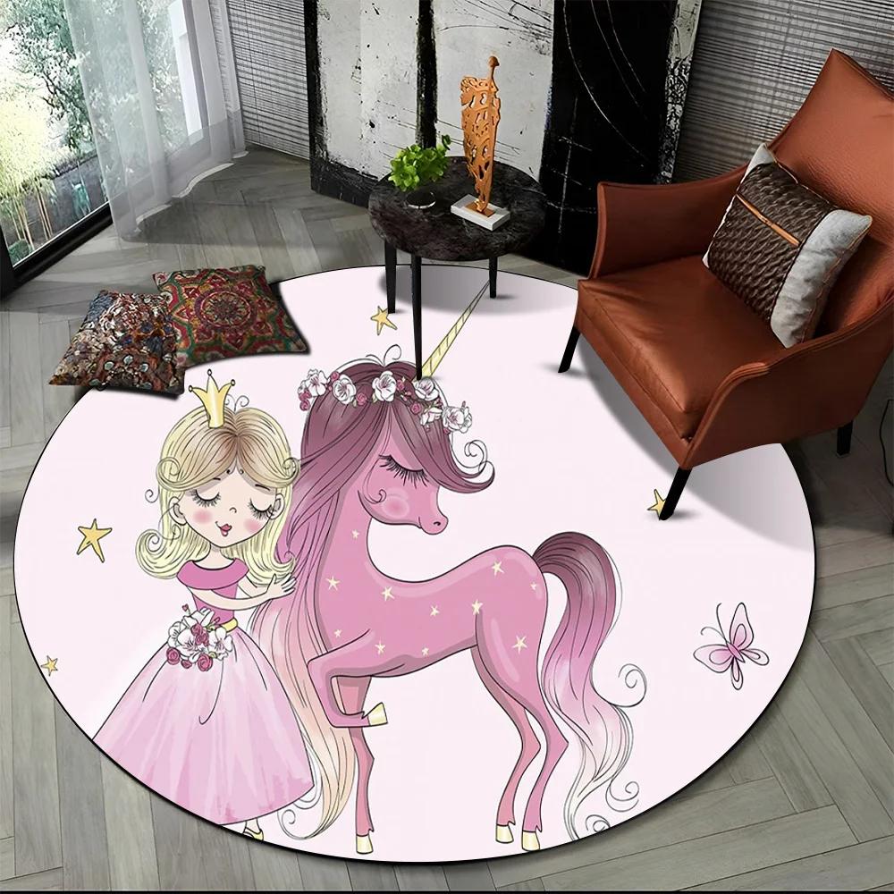 Cartoon Ballet Girl Round Carpet Fairy Ballerina Unicorn Rug for Living Room Bedroom Child Room Decor Doormat Non-slip Floor Mat