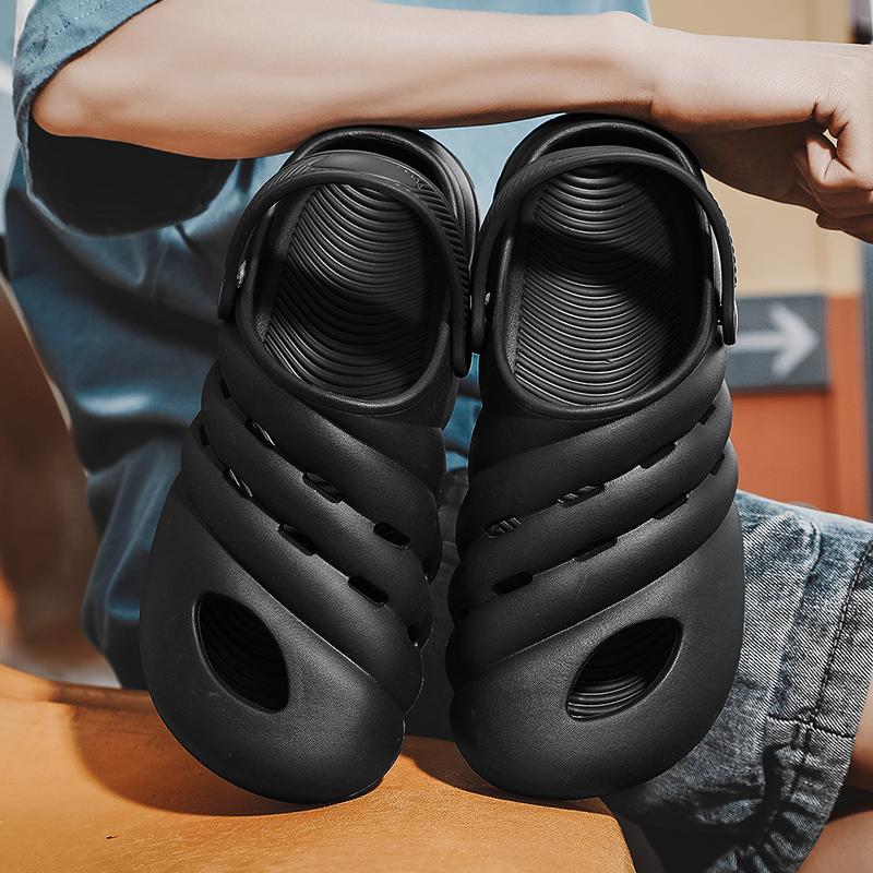 Mens Clogs Waterproof Anti-Skid Thick Bottom Wear-Resistant Cushioned Sole Plush Comfort Easy Slip-On Sandal Shoes