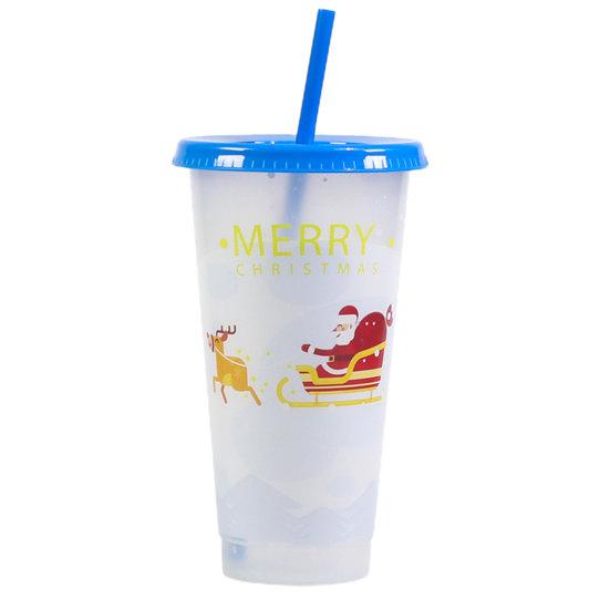 710ml Straw Cup with Lid Single-layer Christmas Magical Color Changing on Cold Cup for Trip