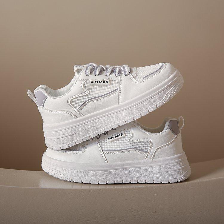 2025 spring and summer new little white shoes women's sports ins trendy thick-soled contrasting color lace-up casual shallow mouth board shoes women