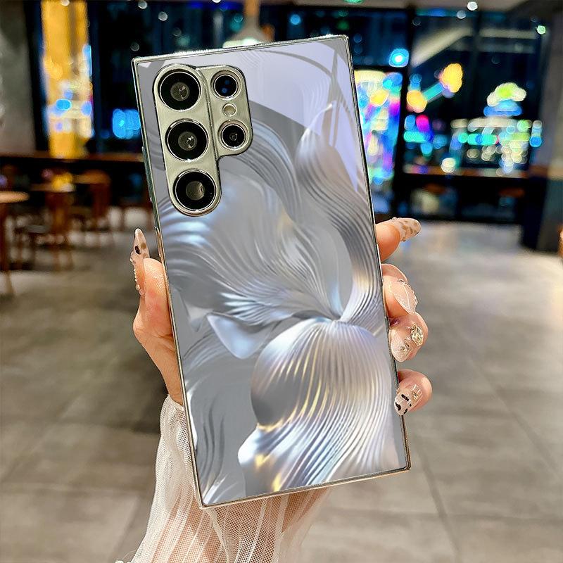 Metal Petal Electroplated Silver Phone Case For Samsung Galaxy S26 S25 S24 S23 S22 S21 S20 Ultra Plus FE 26 5G Glass Back Cover