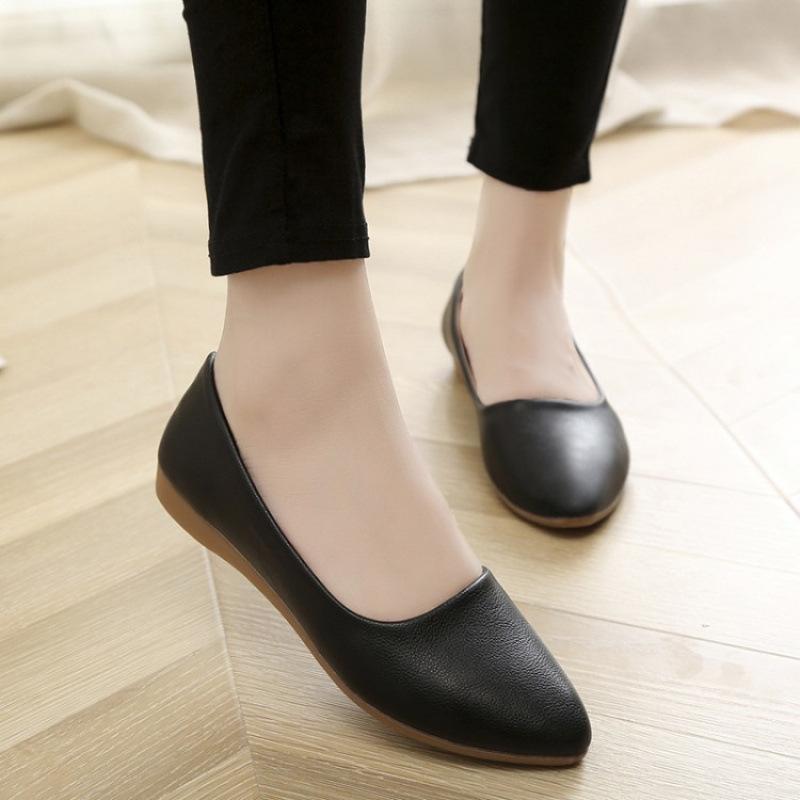 Non-slip and Wear-resistant Bottom Women's Single Shoes Soft Sole Soft Surface Mother Shoes Wedge Heel Work Shoes Flat Bottom Round Head Shallow Mout