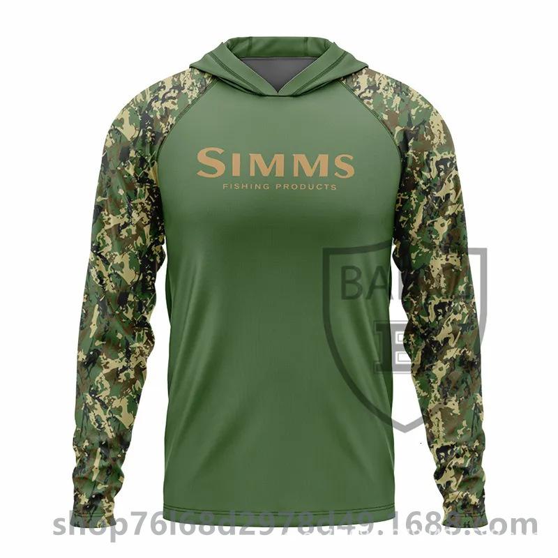 Simms camouflage fishing suit UPF50 long-sleeved T-shirt hoodie quick-drying breathable sunscreen summer men's sea fishing suit