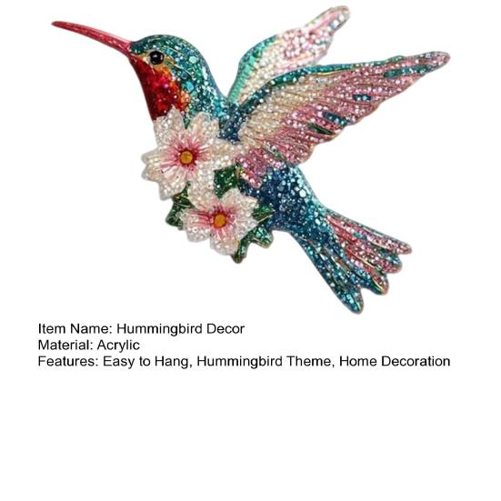 Acrylic Hummingbird Hanging Decoration Indoor Outdoor Garden Yard Window Wall Hanging 2D Flat Flower Colorful Bird Ornament