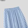 INCERUN 2 Stück Sommer Herren Kurzarm Gestreifte Nähte Hemden und Lange Hosen Übergroße Outfits Sets