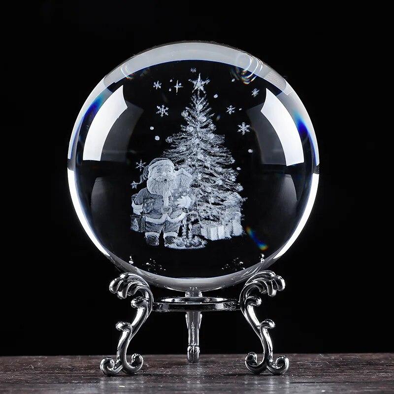 60mm 3D Crystal Ball Laser Engraved Glass Ornaments Animal Figurine Collectibles Paperweight Home Art Decor with Stand