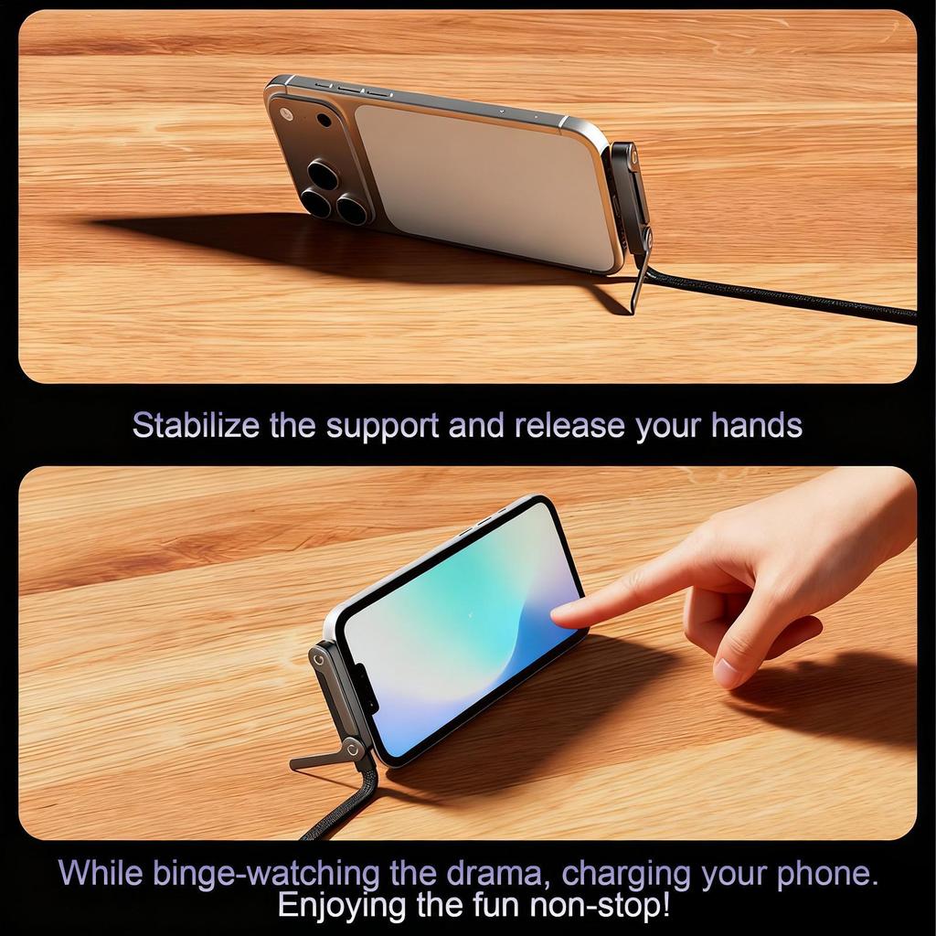 Sideways Phone Charger Invisible Stand Charging Cable Built In Phone Stand Charging Cord with Folding Phone Stand 2-in-1 Holder