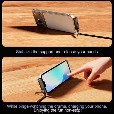 Sideways Phone Charger Invisible Stand Charging Cable Built In Phone Stand Charging Cord with Folding Phone Stand 2-in-1 Holder
