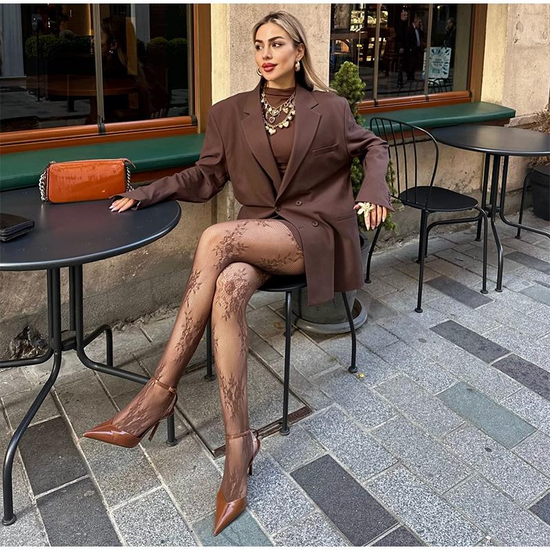 Fishnet Socks Lace Net Socks French Jacquard Pantyhose New Sexy Stockings Women Lace Knee Length Thigh High Fishnet Socks