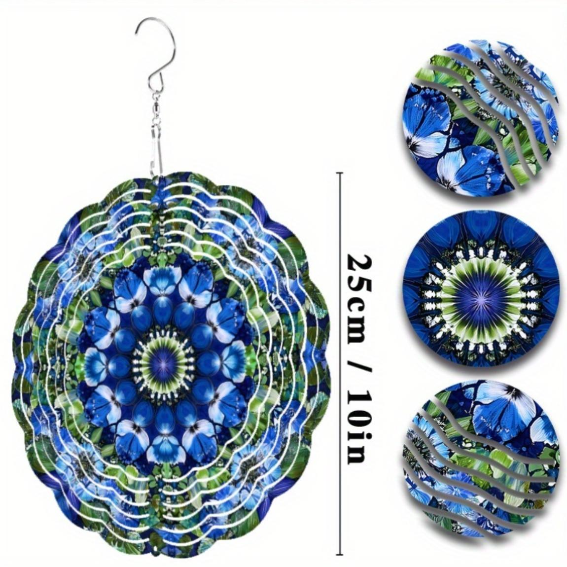 

Floral Wind Spinner Outdoor Decor Vibrant Blue Green Metal Garden Art Hanging Ornament for Yard Patio Deck All Seasons Wind Chime 01A