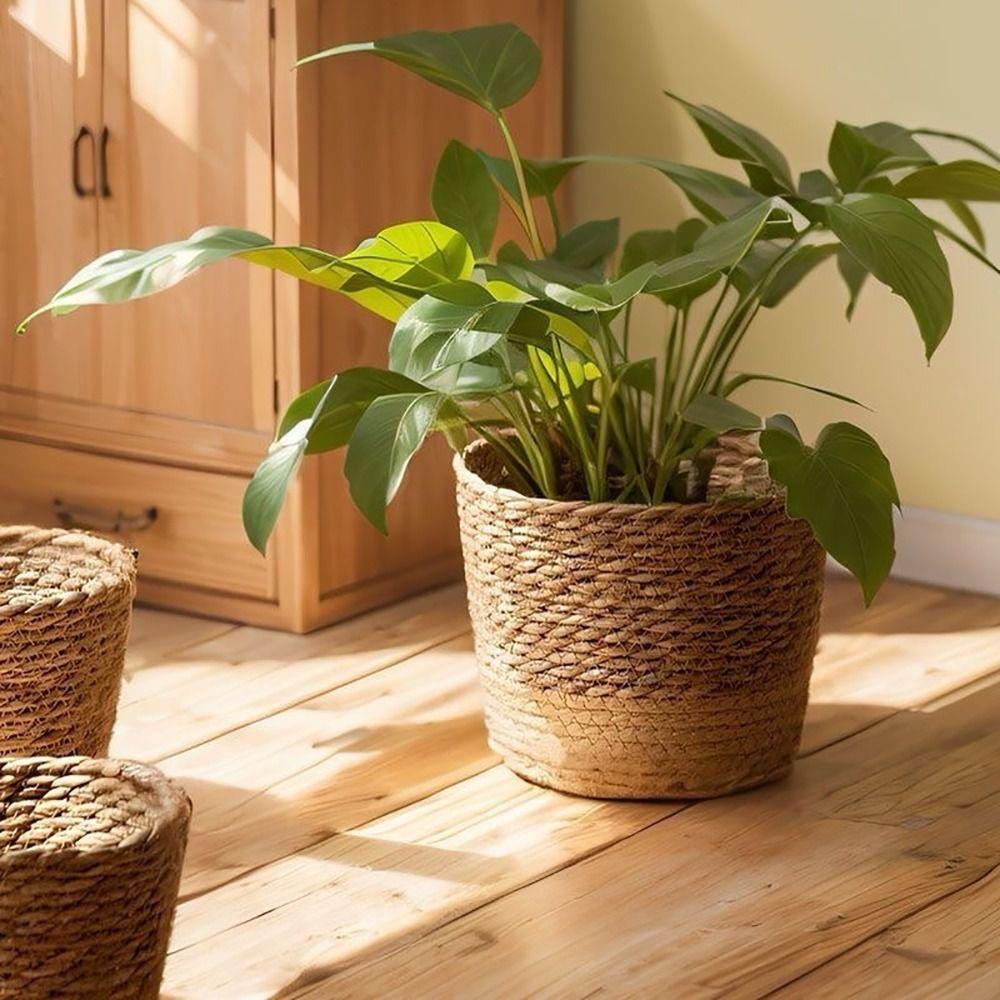 1Pcs For Garden Terraces Grass Woven Flowerpot Planter Basket Woven Plant Flower Basket
