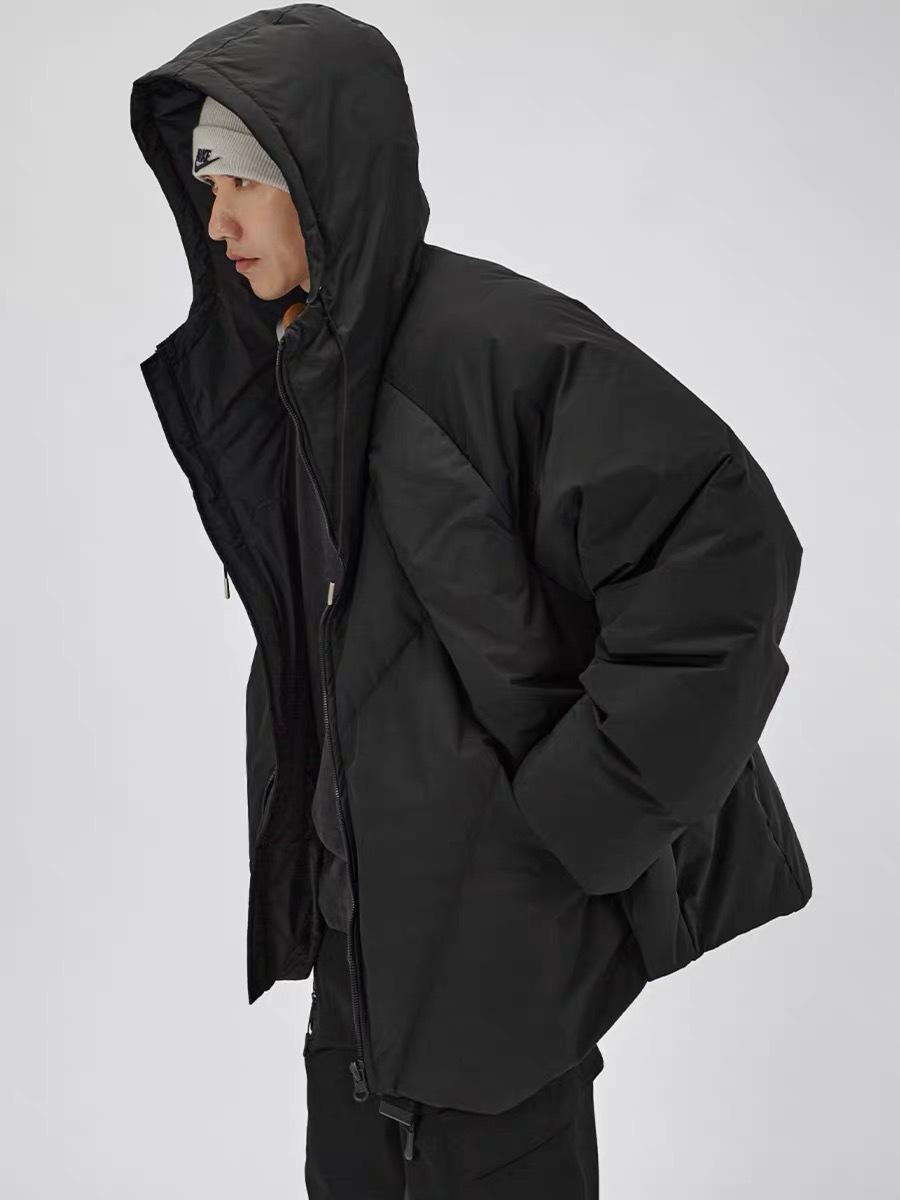 

Winter Couple s Trendy Puffer Jacket: Hooded, Stand Collar, Warm Cotton Design 2XL чорний