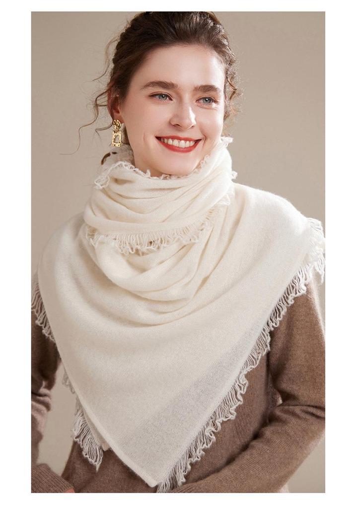 Women's 100% Pure Cashmere Scarf - 2024 Autumn/Winter Korean Style Tassel Knitted Shawl