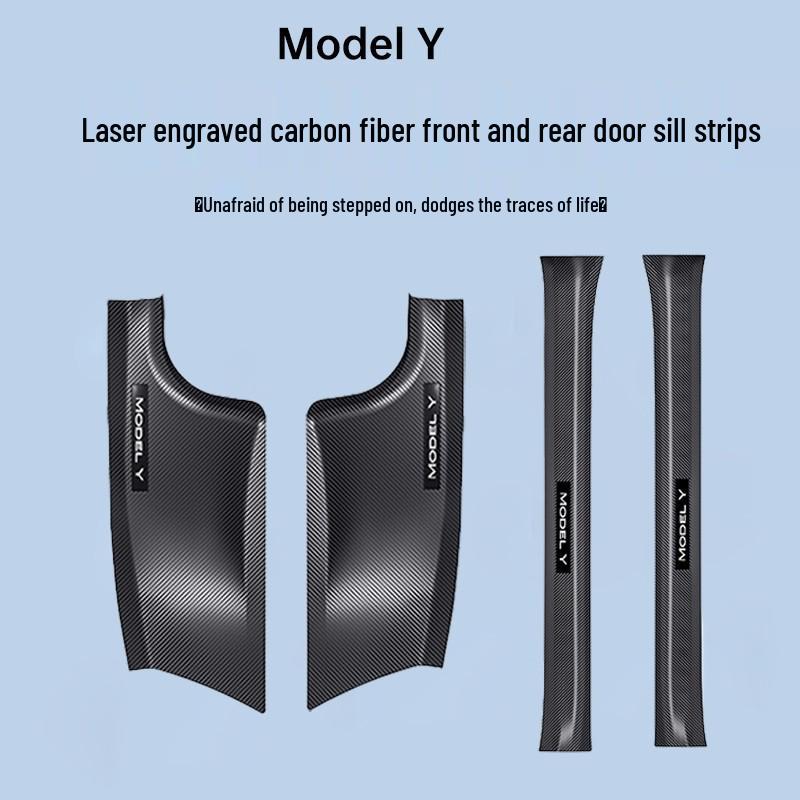 Tesla Model Y & Model 3 Carbon Fiber Rear Door Sill & Seat Back Protector Guard