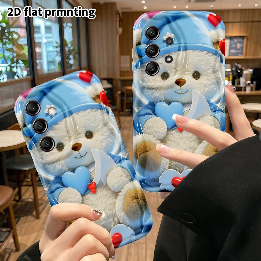 Phone case: 2D flat, suitable for Samsung Galaxy A34 A35 M05 M06 S20 S22 S21 FE Plus 5G protective case, plush little bear, perfect Christmas and Hall