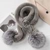 Luxury New Rex Rabbit Fur Long Scarf Mufflers Soft Thick Shawl Neck Ring for Women Silver Fox Fur Pompoms for Winter