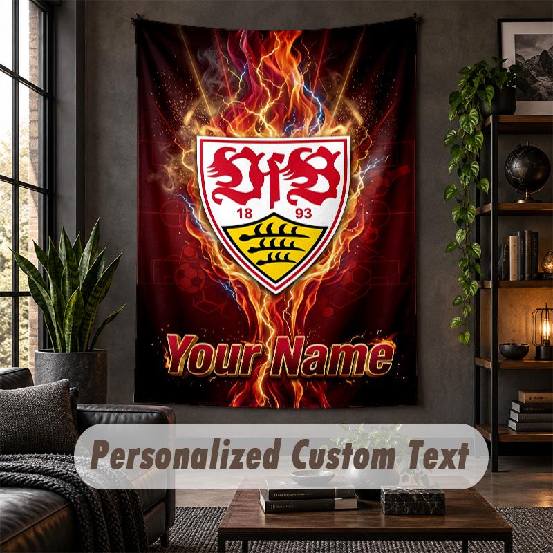 Personalized Wall Tapestry,VfB Stuttgart FC Custom Text, Soft Fabric Wall Art For Indoor Decoration