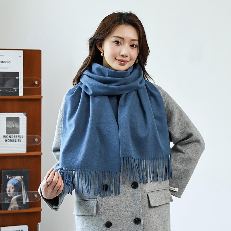 Winter wool simple and versatile scarf solid color women's autumn and winter warm fashion temperament wool shawl