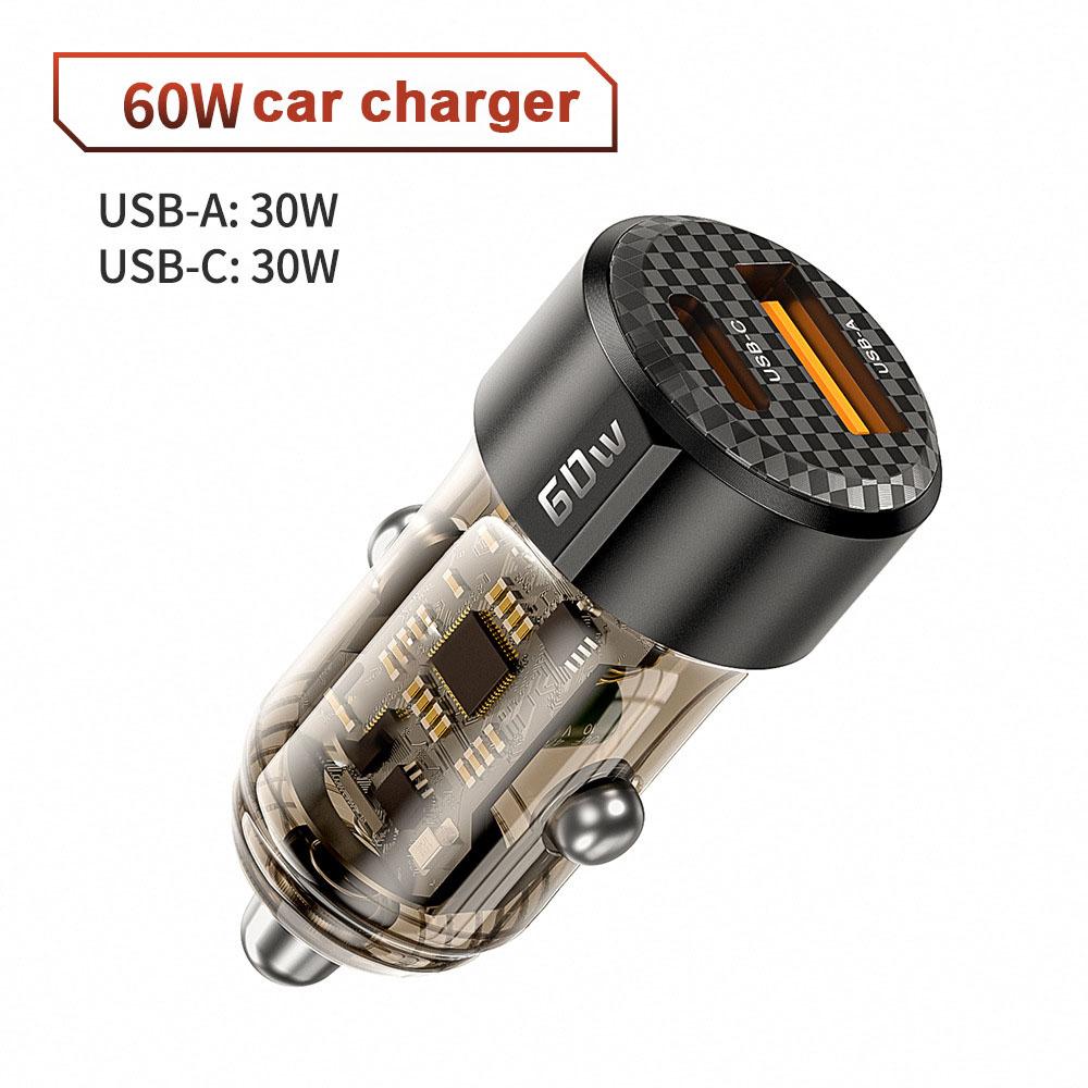 Car Charger Fast Charging PD 60W QC3.0 USB C Car Phone Charger Type C Adapter in Car for IPhone 1413 12 Xiaomi 13 12