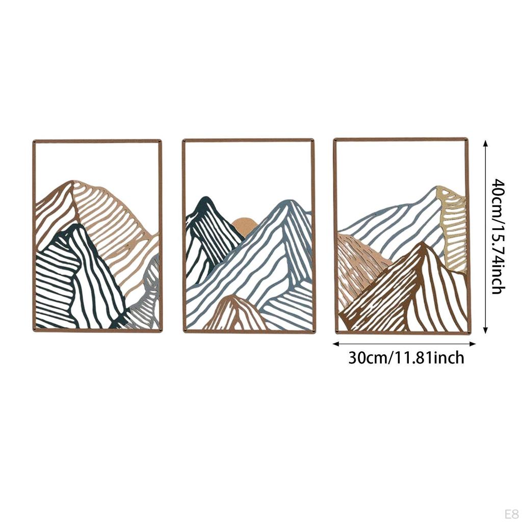 3 Pieces Mountain Metal Wall Art Decorative Painting Creative Line Drawing Decor