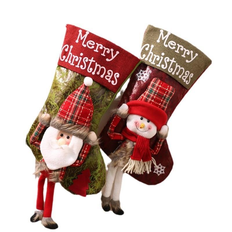 Cute Claus Santa Snowman Elk Socks Shaped Pendant For Christmas Decoration