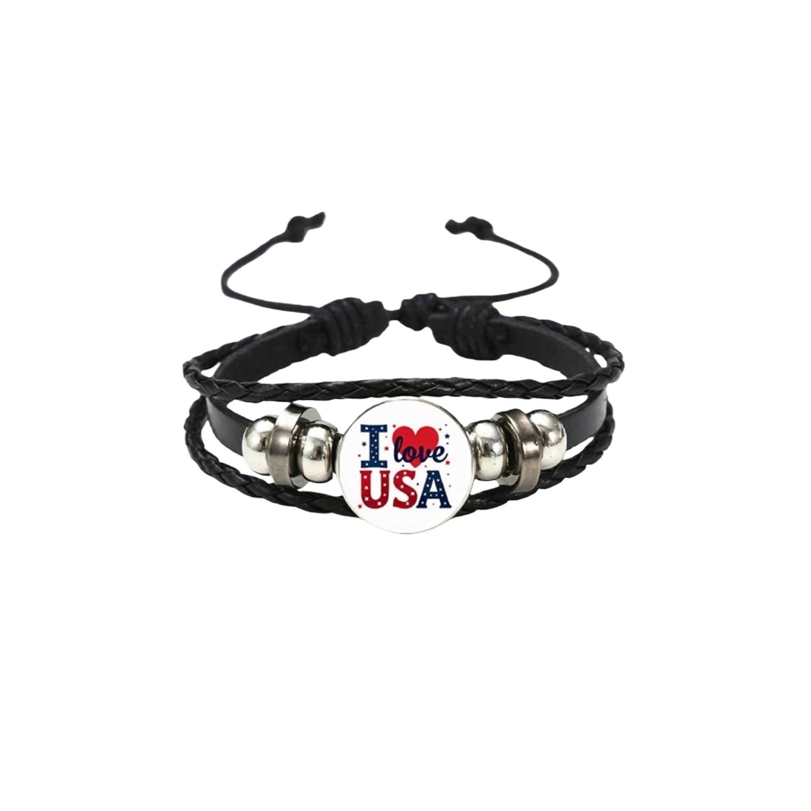 

Stretchable Vintage Multi Layer Woven American Independence Day Patriotic Bracelet One Size