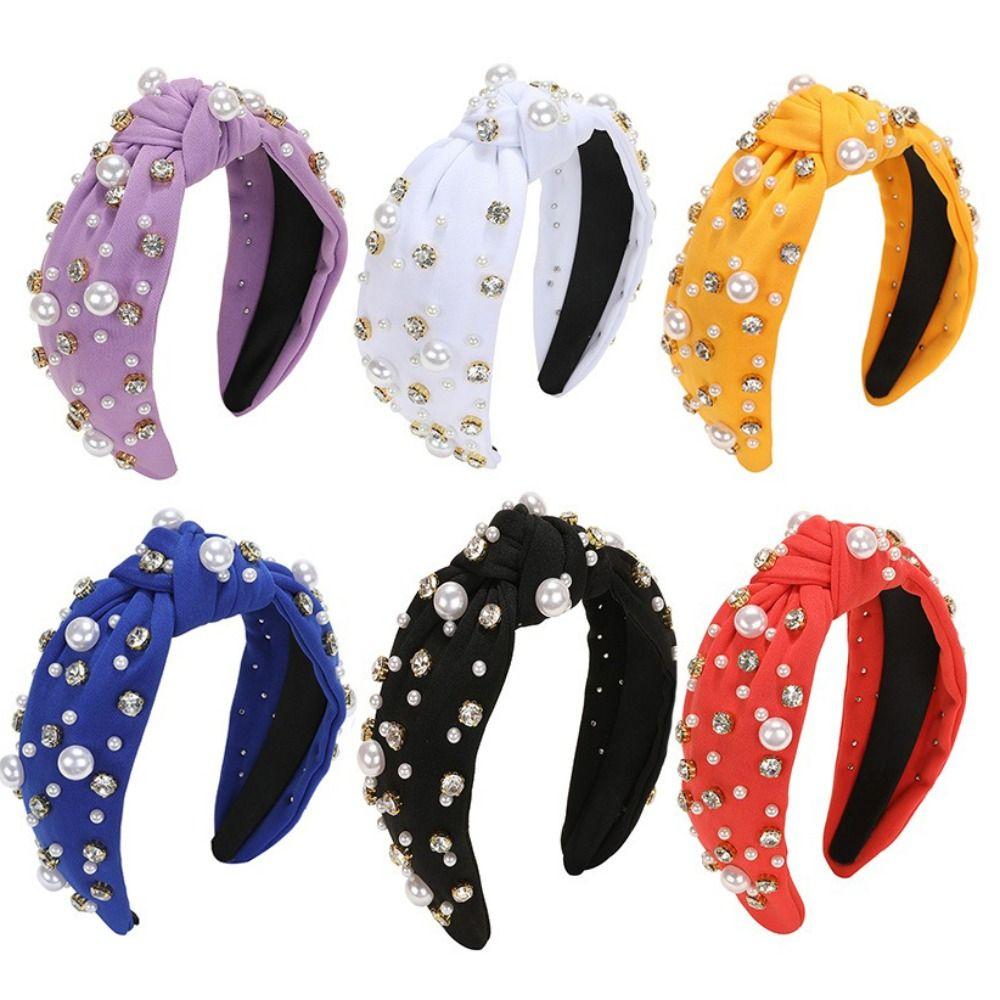 Luxury Twist Wide Edge Hairband Diamond Pearl Knotted Headband Pearl Headband  Trendy Headband