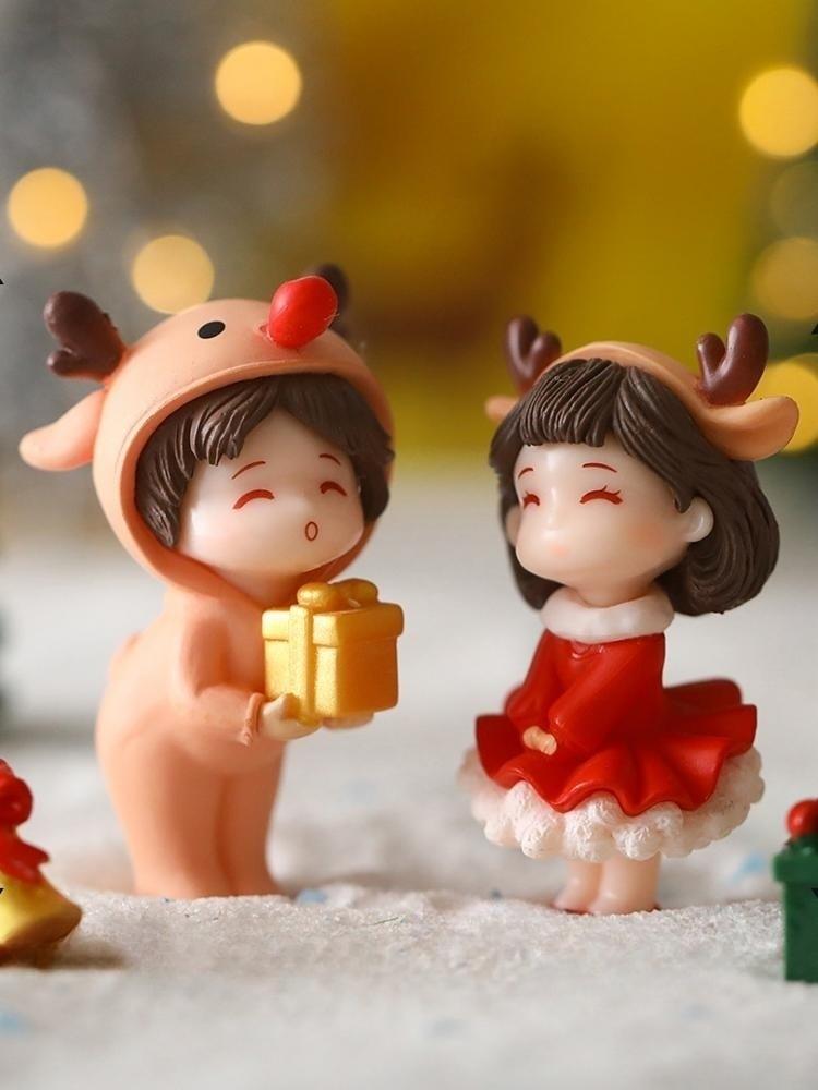 1-10Pairs Christmas Micro Landscape Accessories Cute Couple Figurines Mini Dolls Creative Desk Ornament DIY Decoration Gift