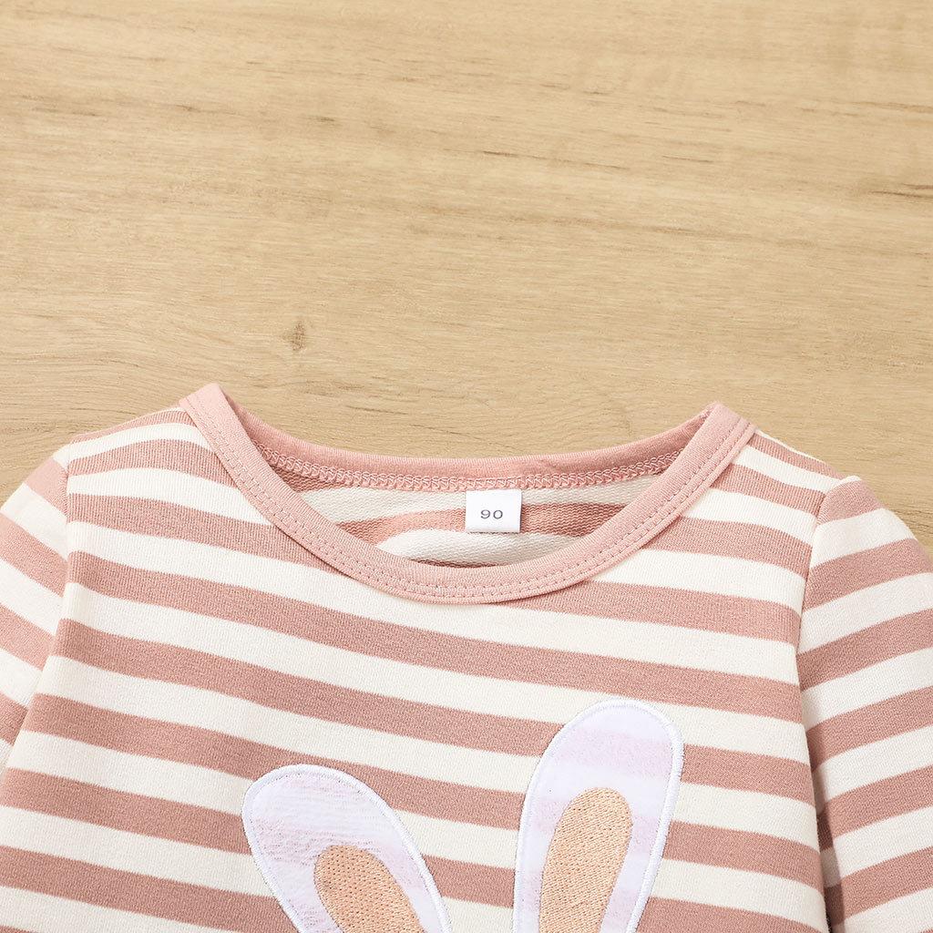 Podzimní pruhované šaty pro dívky Dětské oblečení Lehká sukně s králičím vzorem Krátká sukně Roztomilé dětské dívčí áčková sukně