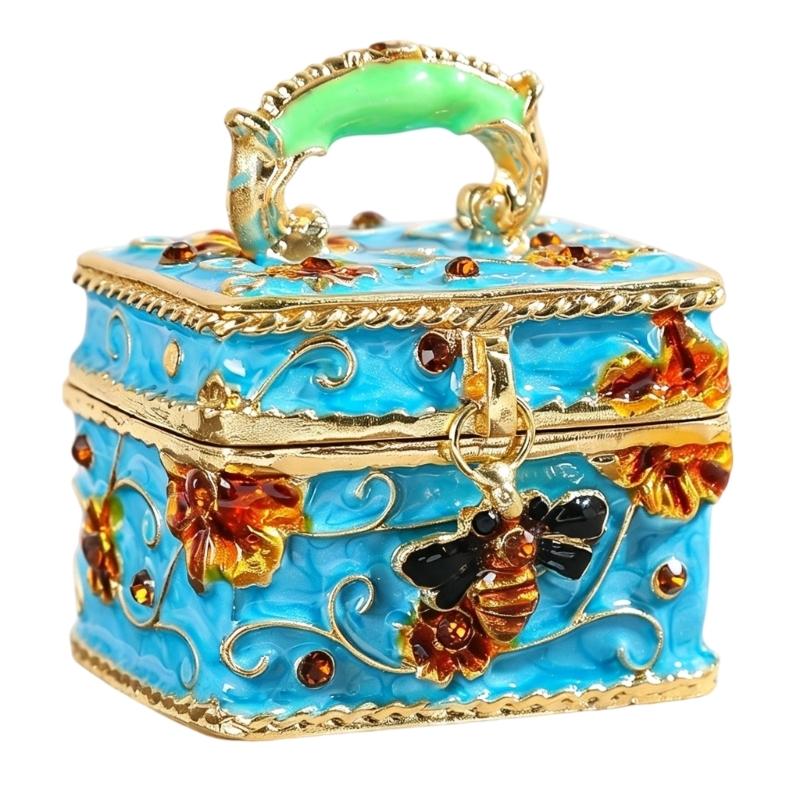 Mini-Schmuckaufbewahrungsbox mit Emaille-Finish, Metall-Accessoire-Halter für Kommodenoberfläche, Schreibtischakzent oder Regal-Auslage