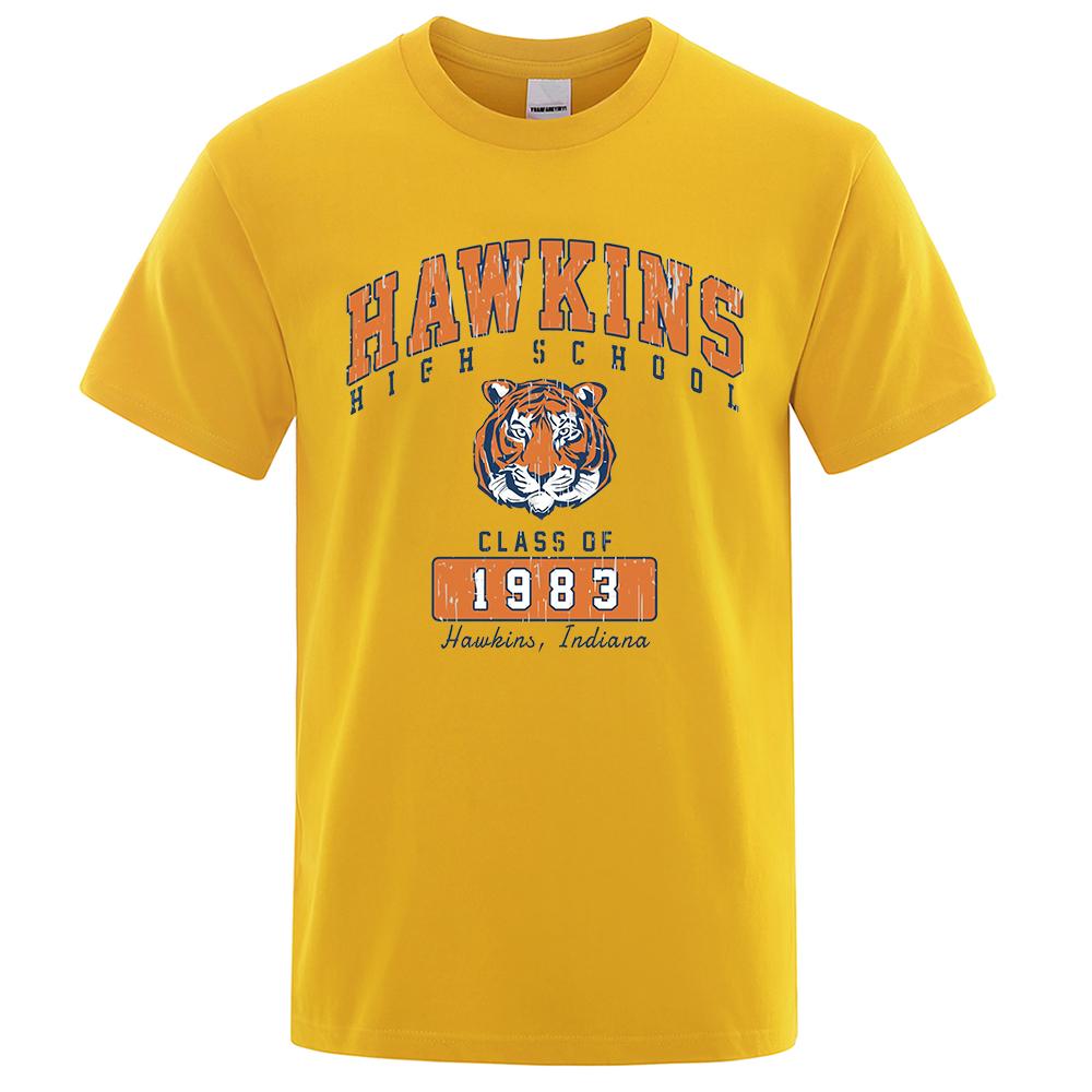Hawkins High School Class Of 1983 Men T Shirt Funny Tiger Printed Clothing Cotton T-Shirts Breathable Short Sleeve