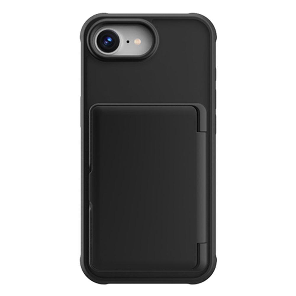 

For iPhone 16e Case with Card Holder/Mirror/Kickstand TPU+PC Phone Back Cover Black