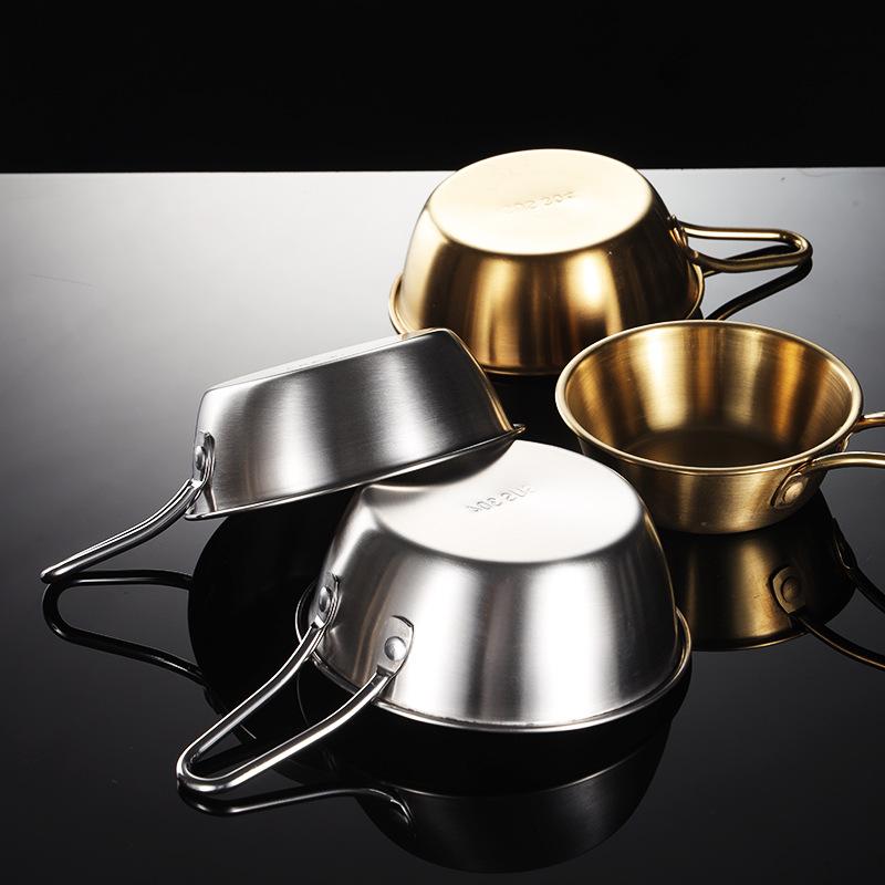 Korea 304 Stainless Steel Sauce Dish Bowl Seasoning Rice Wine Bowls with Handle Outdoor Picnic Vinegar Dish Plate for Cooking