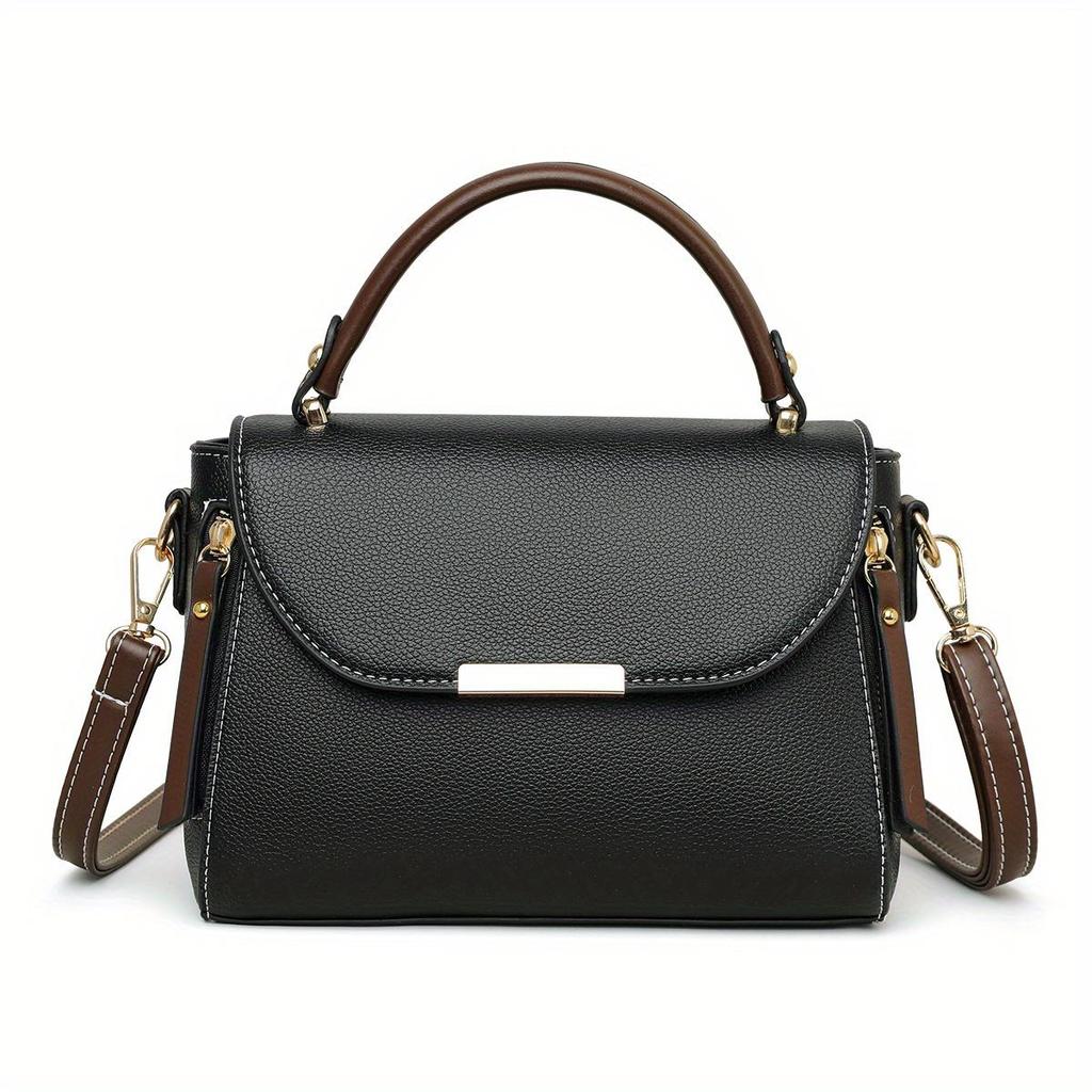 Bolso Retro con Solapa para Mujer, Bolso Cruzado de Contraste de Color, Cartera de Moda Multicapa con Asa Superior