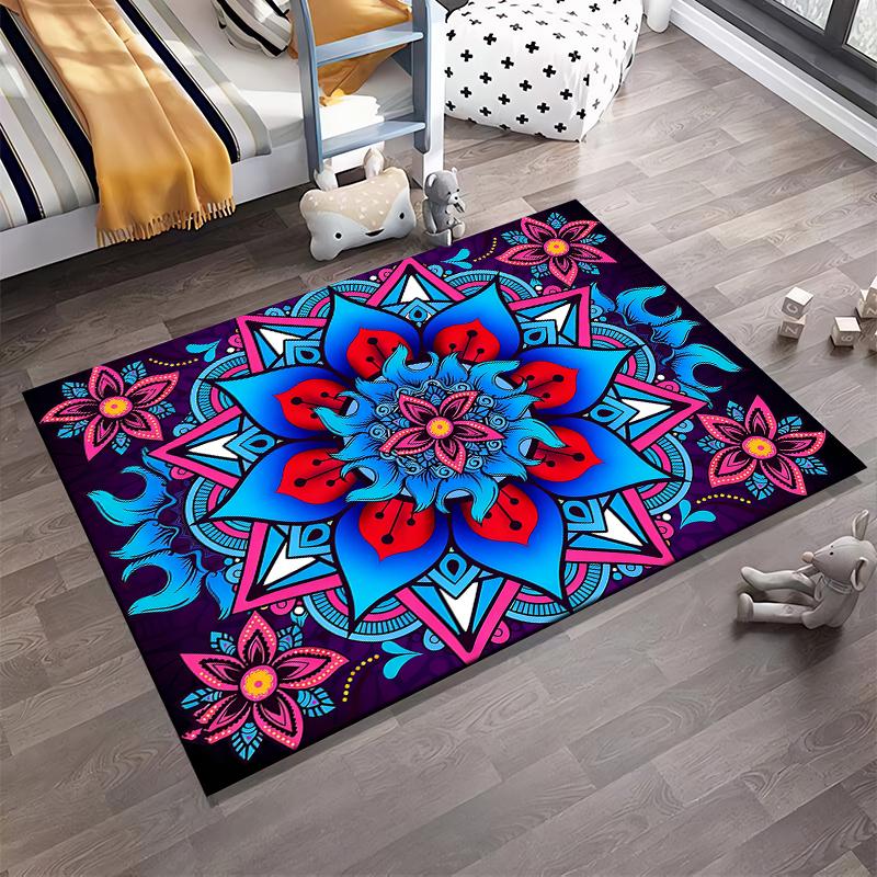 Colorful Mandala Pattern Carpet with Blue and Pink Floral Design Suitable for Use As an Anti-slip for Living Room Bedroom Sofas
